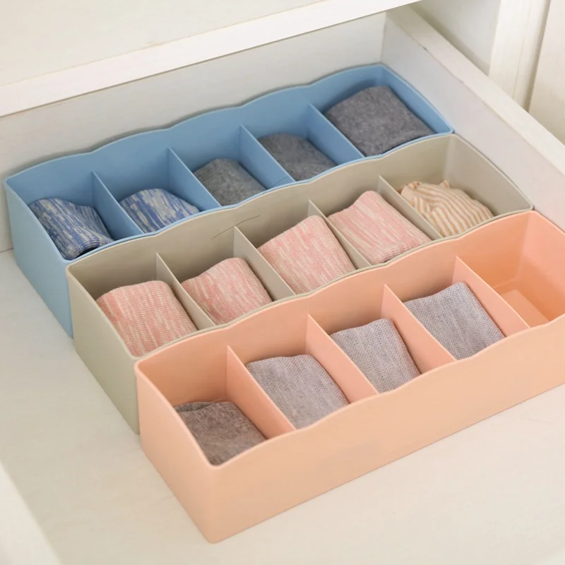 Plastic Drawer Organizers Multipurpose 5 cells Socks storage box Living room,Bathroom Storage Boxes Drawer separation sort out