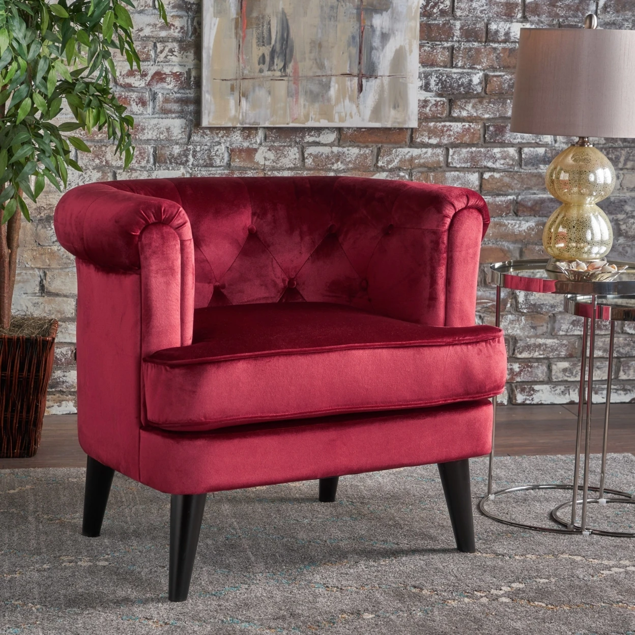 

Miguel Tufted Studded Mid Century New Velvet Club Chair