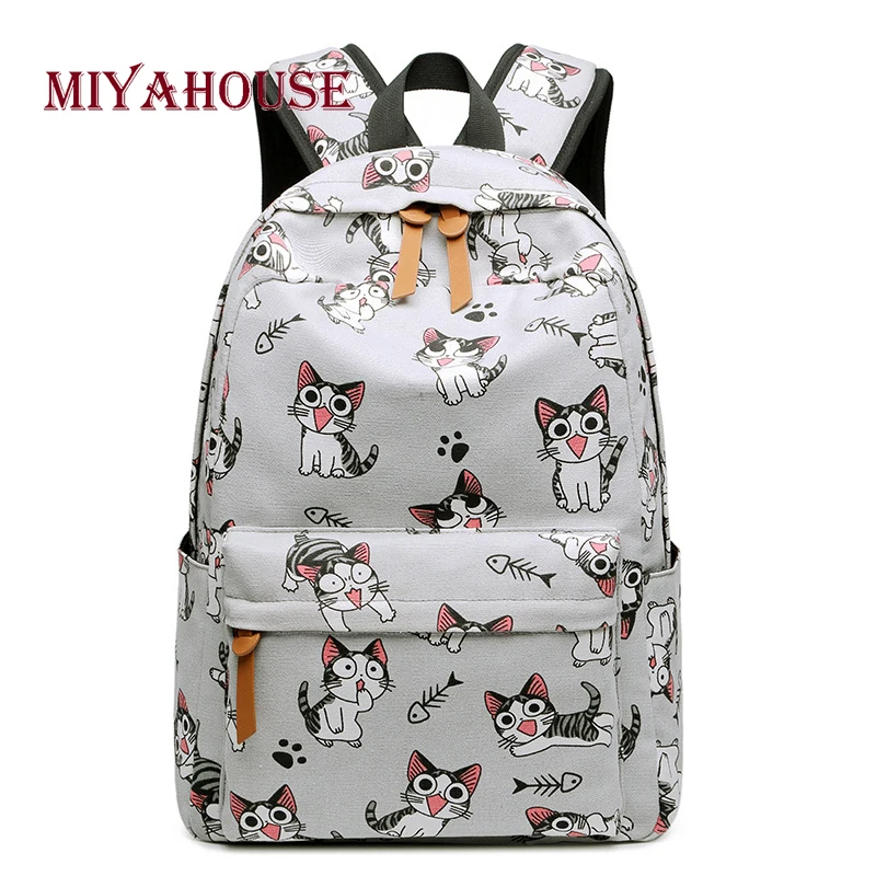 

Miyahouse Lovely Animals Pattern Woman Backpack High Capacity Lady Rucksack Simple Solid Color Casual Canvas Travel Bag Female