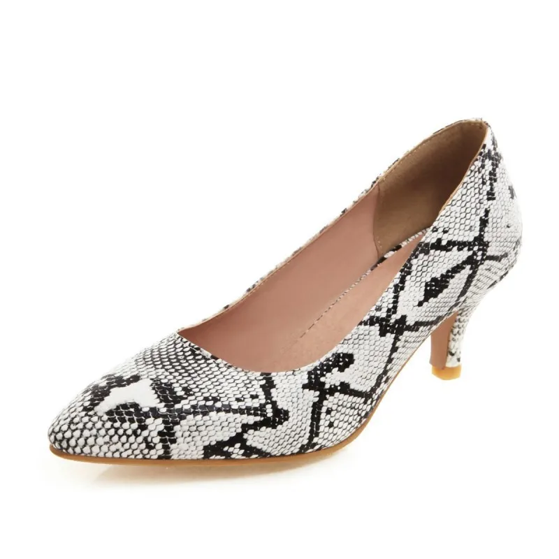

2019 European American Low-heeled Snake-print Women's Shoes Pointed Fashionable Single Banquet Fashio Thin Heels Party
