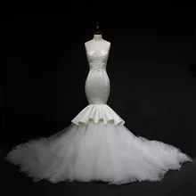 Vestido De Noiva Custom Made Robe De Mariage Mermaid Trumpet Wedding Dresses Crystal Beading Pleat Bridal Gown