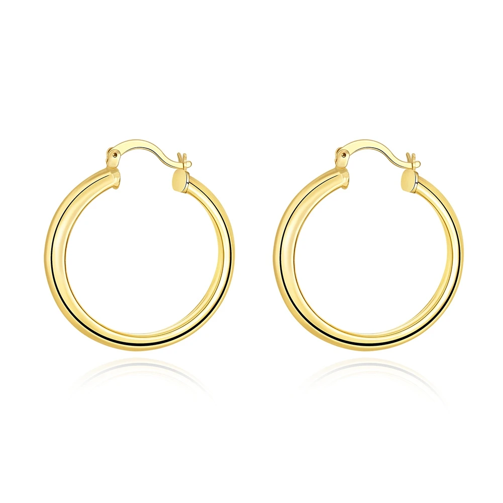 PATICO Latest Fashion Smooth Gold Color Round Circle Woman Hoop Loop Earrings 34mmX7mm Ear Accessories Jewelry