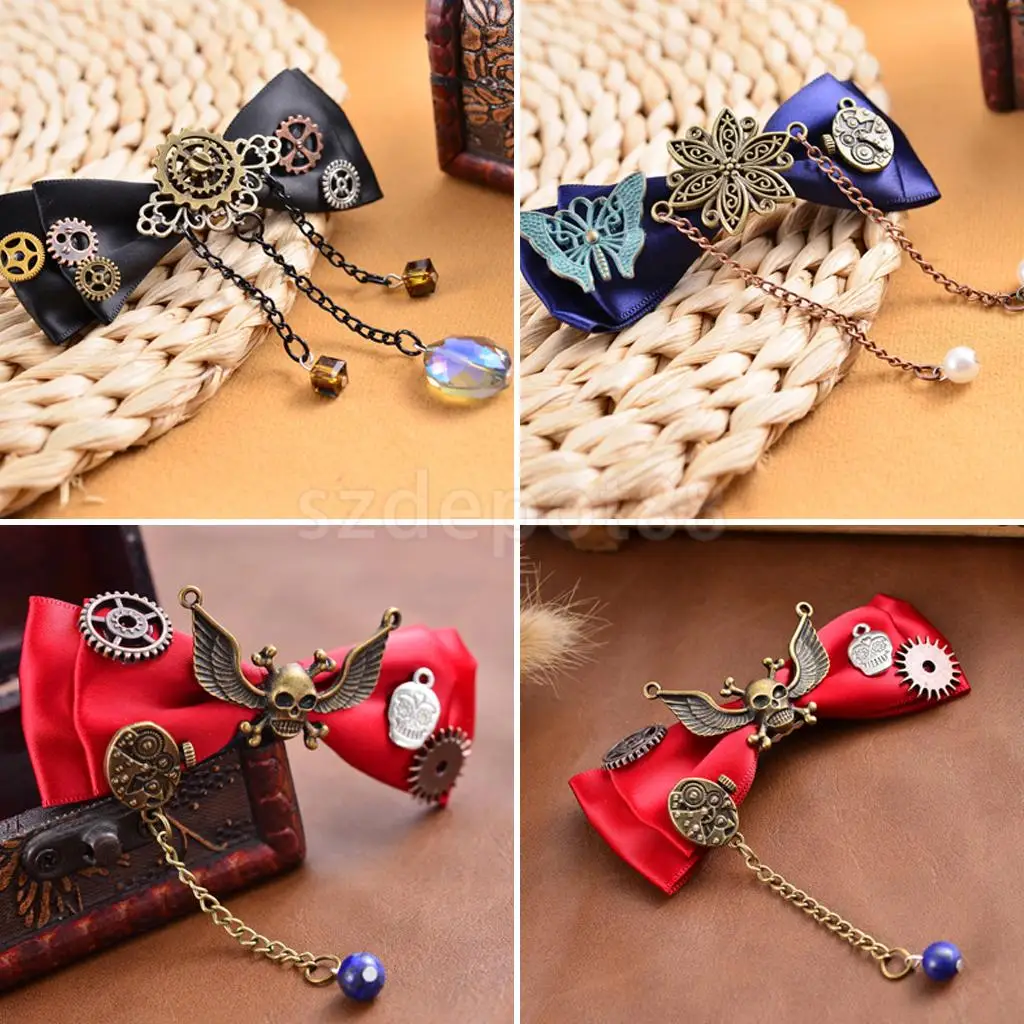 Gothic Steampunk Gear Hair Clip Bow Hairpin Acetate Barrettes Hair