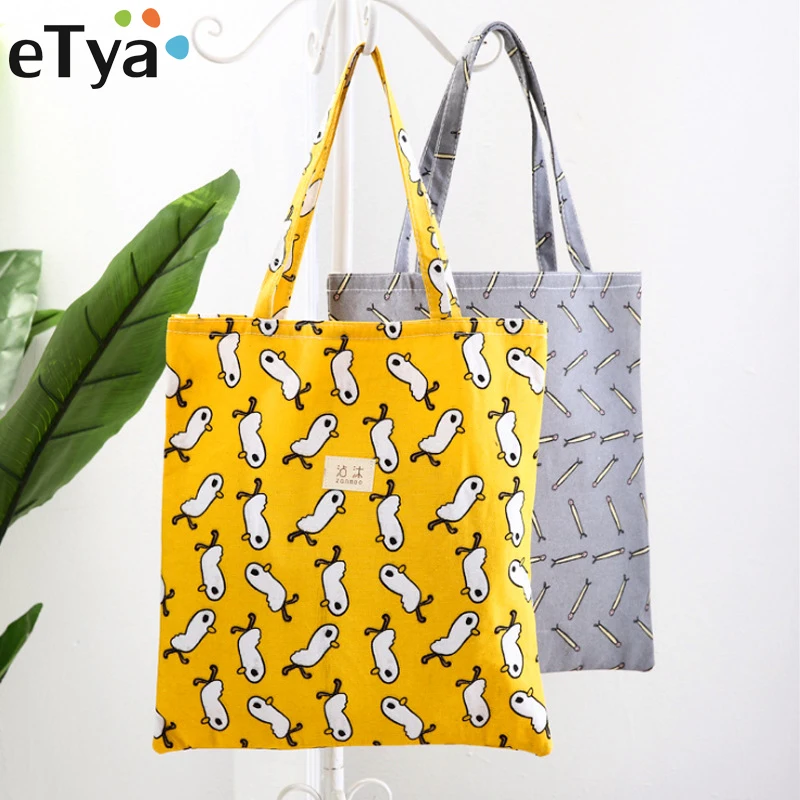 

eTya Summer for Lady Canvas Big Beach Hand Shoulder Bags Women Tote Cartoon Print Female Handbag Large Capacity Shopping Bag