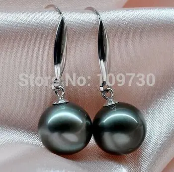 

ry00380 Top Quality AAA 11-12MM SOUTH SEA BLACK PEARL 14K GOLD DANGLE EARRINGS