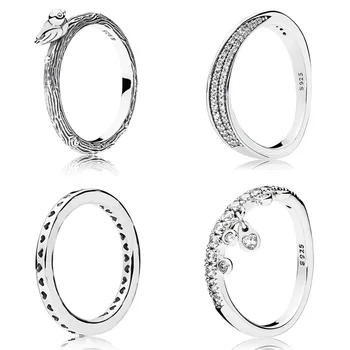 

4 Style 1 Pcs Women 925 Sterling Silver Rings Jewelry Crown Love Heart Bird Crystal Style Ring For Women Jewelry