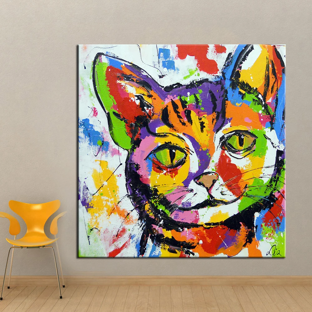 

QKART Canvas Painting Colorful Cat Oil Painting on Canvas Wall Pictures for Living Room Poster and Print Wall Decor