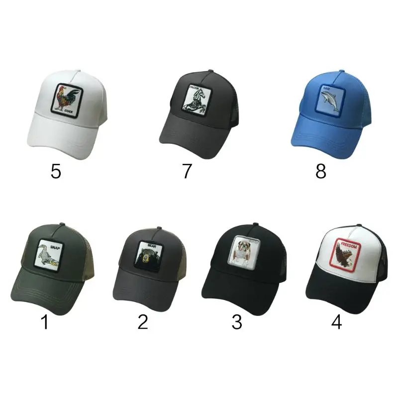 

Men Women Couples Summer Casual Cap Animals Embroidered Patch Mesh Patchwork Adjustable Snapback Trucker Hat 7 Styles