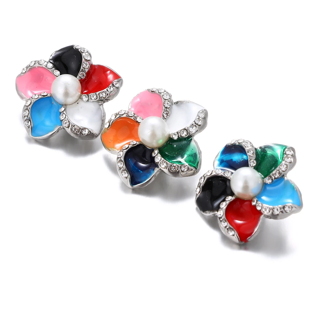 New Rhinestones Snap Jewelry Colorful Flower Ginger Snap Buttons DIY