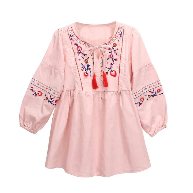 

dress for girls Autumn Baby Girls Clothes with Tassel Embroidery Floral Print Dress Cotton Kids Toddler Long Sleeve Sundress