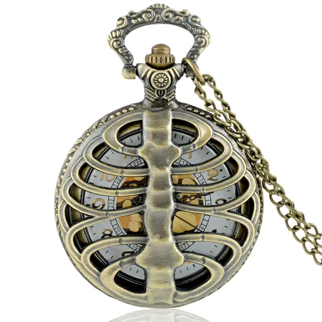 Classic Vintage Bronze Spine Ribs Hollow Quartz Pocket Watch Retro Men Women Ste Classic Vintage Bronze Spine Ribs Hollow Quartz Pocket Watch Retro Men Women Ste