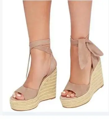 

Peep Toe Ankle Strap Platform Wedges Women Sandals Super High Cross-tied Gladiator Ladies Shoes Solid Novelty Summer Sandals