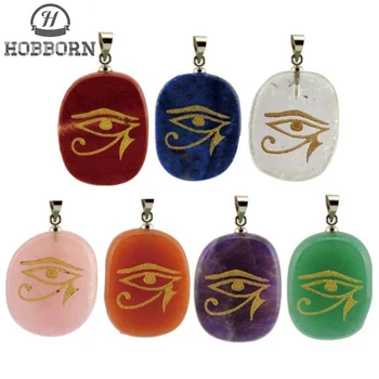 

HOBBORN Rah Egypt Eye of Horus Energy Necklace Women Men Handmade Natural Stone Healing Meditation Unisex Pendants & Necklaces