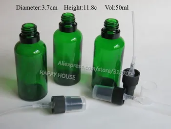 

360 x 50ml Green Glass Oil with Tamper Evident Plastic Spray Atomizer, 50 cc Fragance bottle