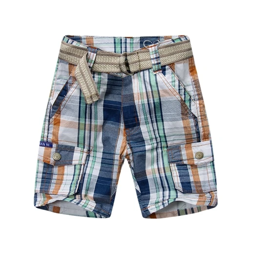 Fashion toddler boy shorts plaid cotton 100 adjustable waist with belt