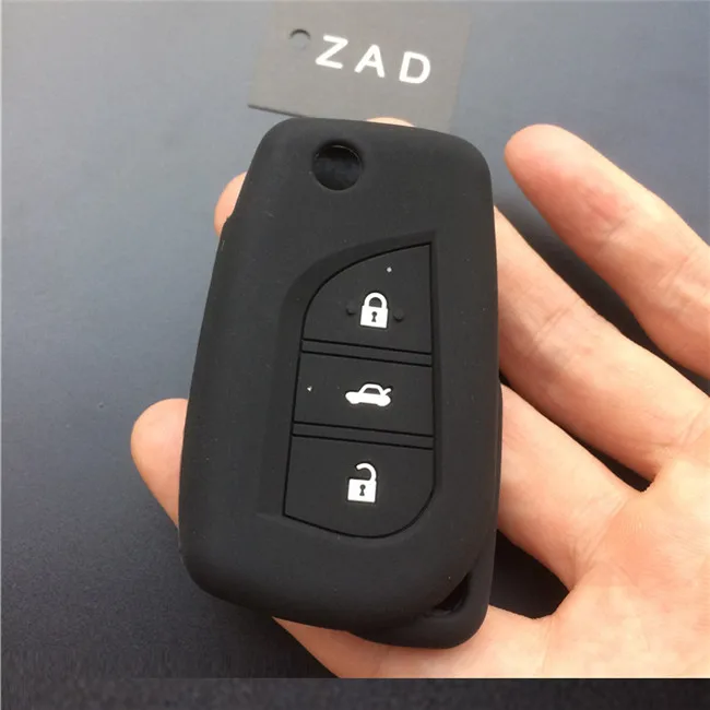 ZAD 3 кнопки силиконовый чехол для ключей от машины держатель Чехол брелока Дистанционного Управления чехол для Toyota Yaris Reiz Carola Rav4 автомобильные аксессуары - Название цвета: Черный