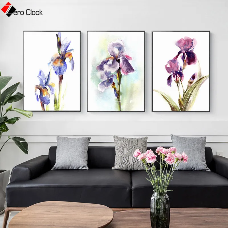 

Purple Irises Art Print Watercolor Canvas Painting Modern Flowers Botanical Poster Fine Wall Art Wall Pictures for Living Room