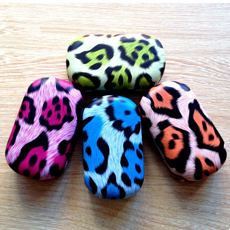 

Leopard Grain Metal Contact Lens Case with Mirror Portable PU Container Holder Lenses Box for Women Girls Contact Lens Case