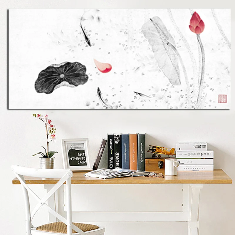 Creative HD Print Wall Art Picture Traditional Chinese Calligraphy Painting Koi Fish Lotus Canvas Prints For Living Room Cuadros (3)
