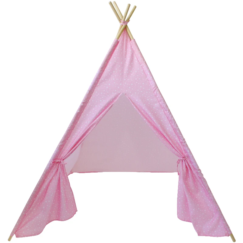 Звезда вигвам детская вигвама палатка детская ткань типи для детей игровая комната игровой дом для детей девочка мальчик игрушки фотографии реквизит 4 полюса - Цвет: Pink Star