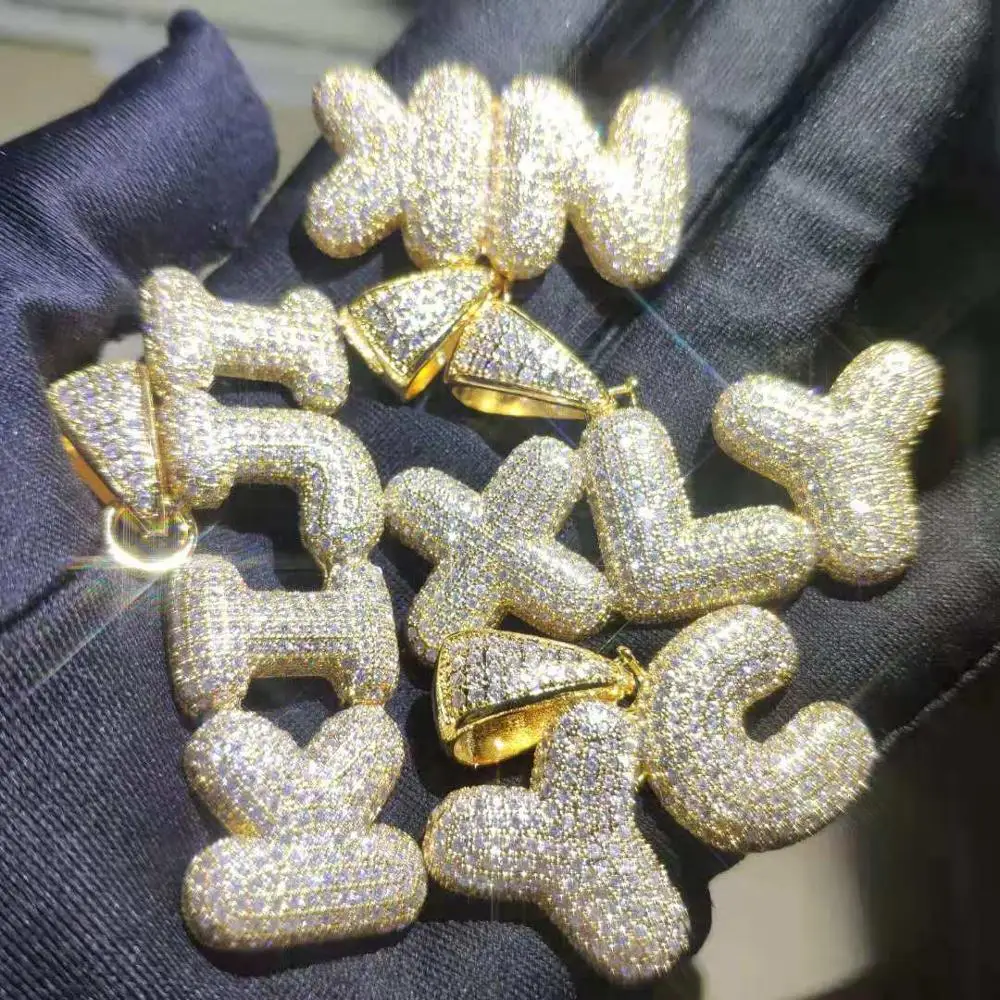 

USENSET 26 Initials Custom Bubble Letters Chain Necklaces & Pendant For Men Women Gold Color Cubic Zircon Hip Hop Charm Jewelry