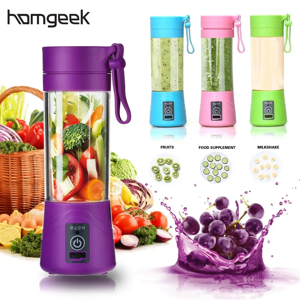 

Homgeek 4 Colors Smoothie Maker Blender Shake Slow Juicer Mini Portable USB Rechargeable Electric Fruit Juicer Machine