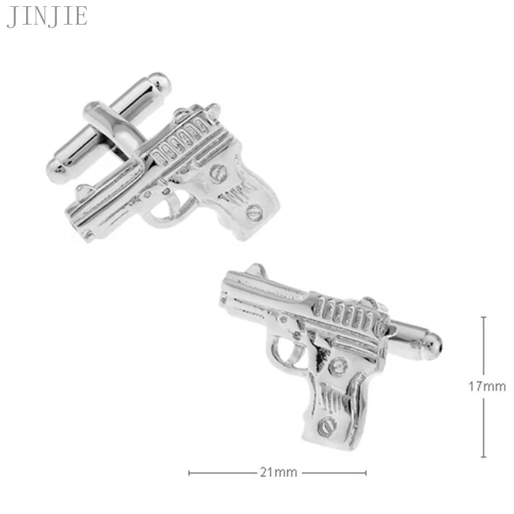 

new arrive Silver pistol styling smooth plain metal cuff nails men's business casual French shirt cuff button 007 james bond