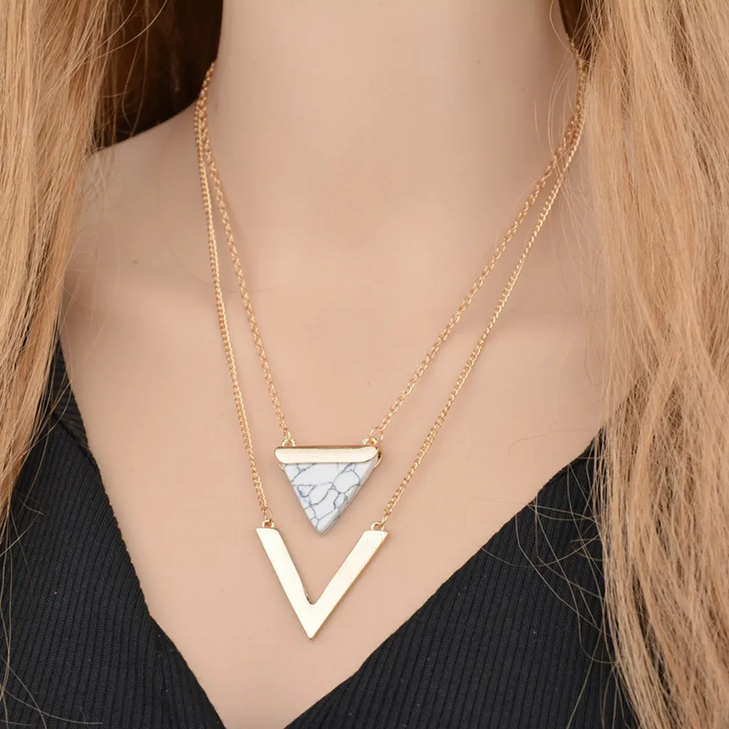 necklace women Pendant Necklace V Shaped Double Multi Layer Clavicle Chain Drop Shippingin