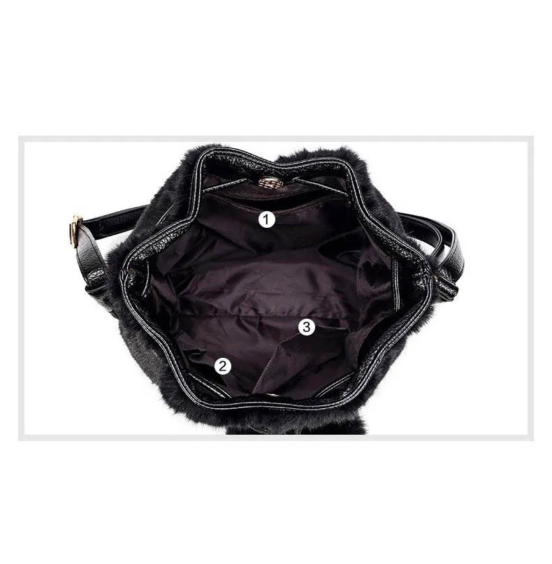 Fashion Strap Bucket Bag Women High Quality Pu Leather Shoulder Bag Ladies Crossbody Fake Fur Bags Satchel Tote Purses Bags