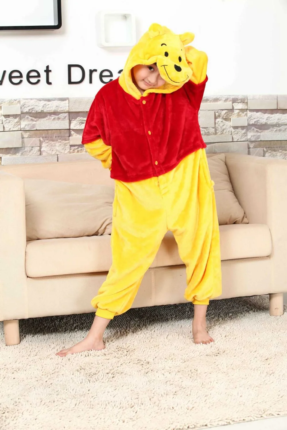 2017 Фланелевая Пижама унисекс для косплея Винни Мишка одежда сна комбинезон
