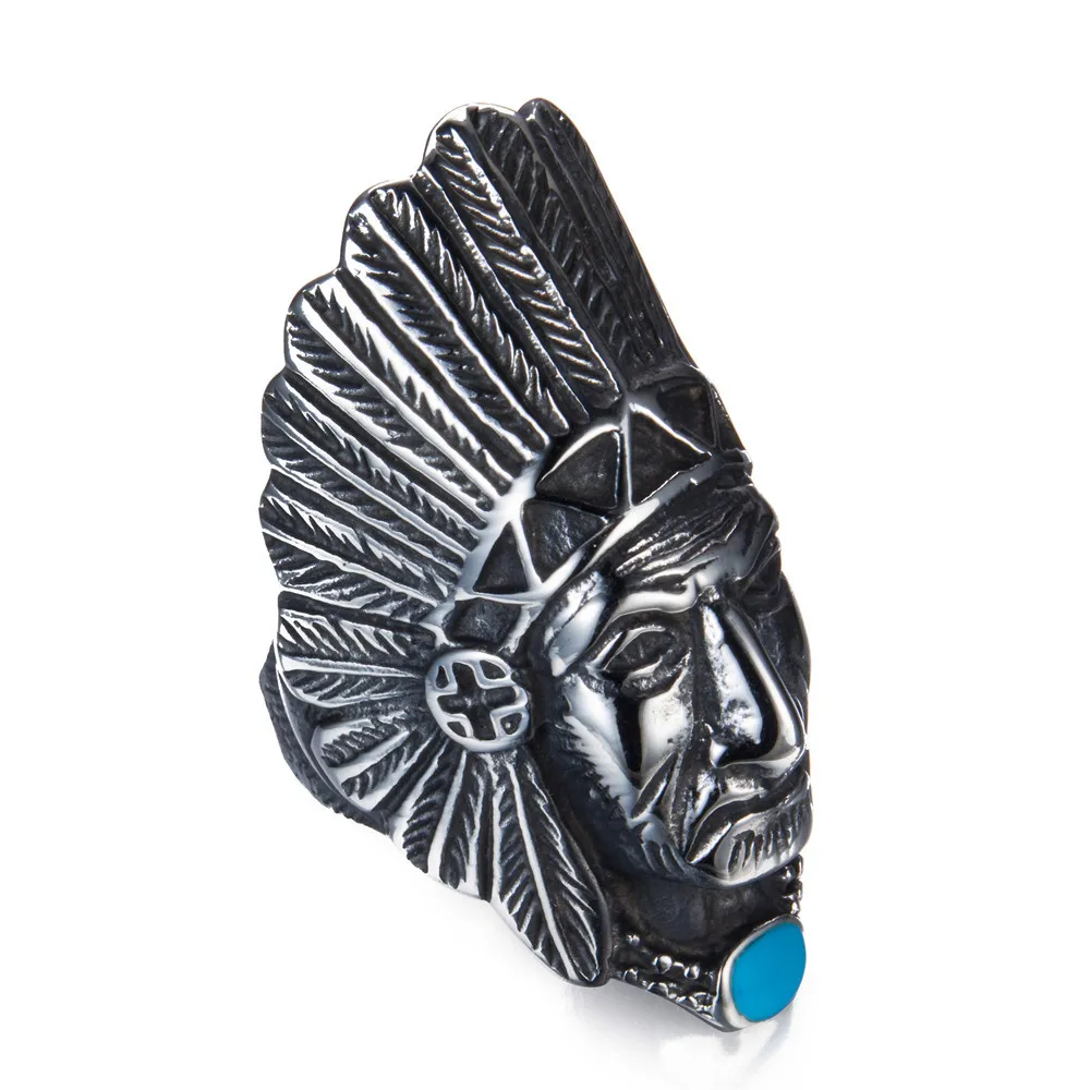 Mens Boys 316L Stainless Steel Native American Indian Rings Punk Gothic Ring