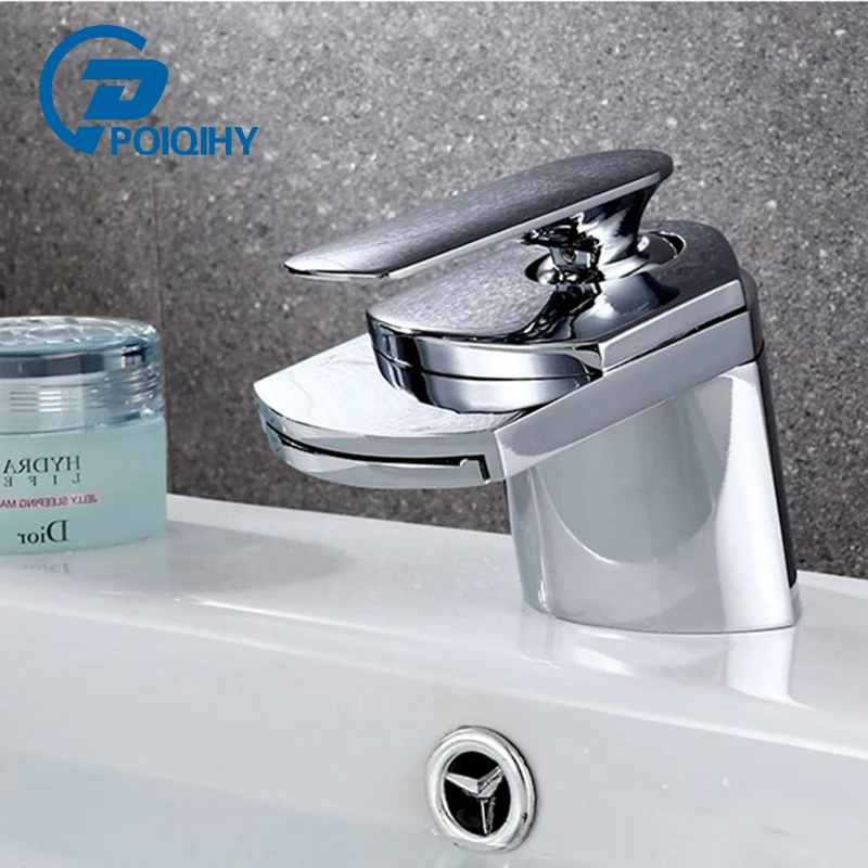 

Chrome Polished Waterfall Bathroom Basin Faucet Cold and Hot Water Mixer Single Handle Single Hole Water Tap