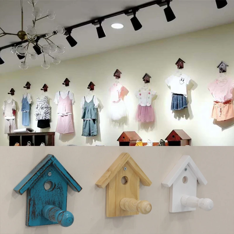 Clothes hats  hangers Creative apparel stores display racks with solid wood hooks on the wall to display hanger hooks decoration