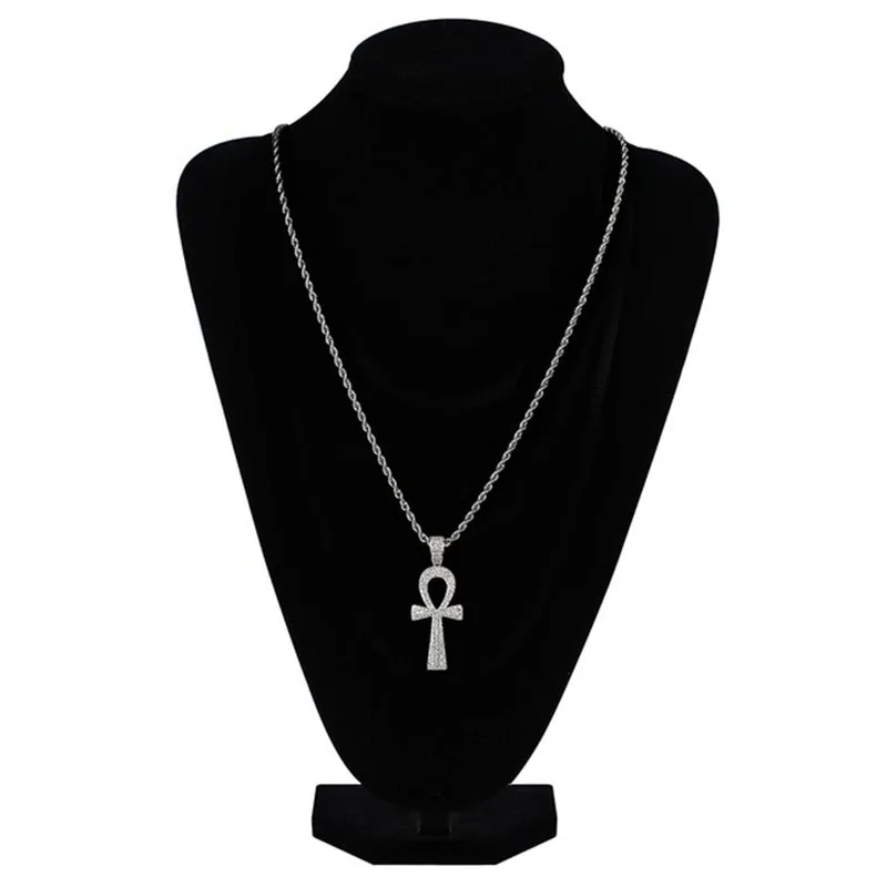 MISSFOX хип хоп сверкающий ожерелье АНК Египетские украшения Rock стиль полная Bling AAA