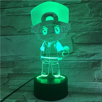 

Pokemon Go Ash Ketchum Figure Kid Nightlight LED Bedside Atmosphere Colorful Night Light Child Holiday Gift 3D Lamp Ash Ketchum