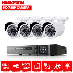 NINIVISION CCTV Системы 4 канала 1080n 4CH видеонаблюдения Открытый Системы 1080 P HDMI DVR комплект с 4 шт. белый пуля охранных Камера