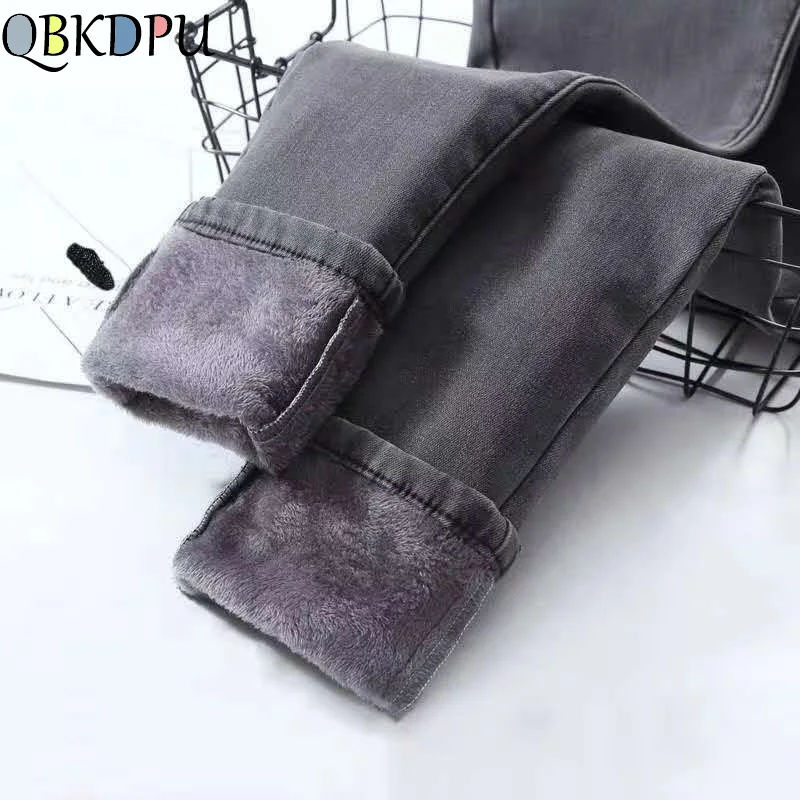 Calças de Brim Quentes para as Mulheres Cintura Alta Azul Feminino Preto Inverno Jean Femme 2020 Senhoras Calças Quentes
