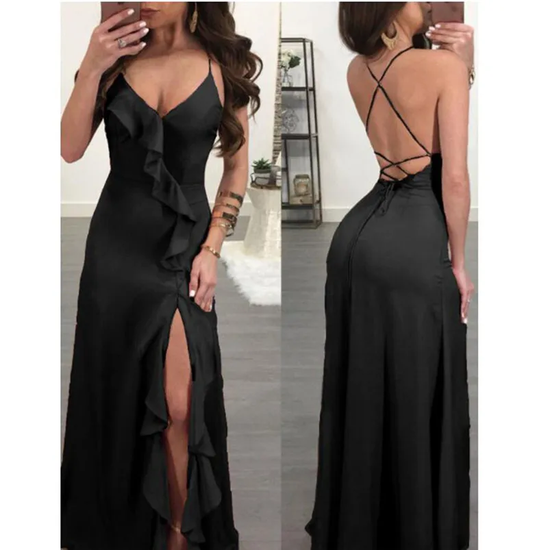 Women's Fashion Solid Sexy Dress Ruffle Blackless Sleeveless Irregular Dress 2019 New Arrival Robe Femme Vestidos H26 (5)