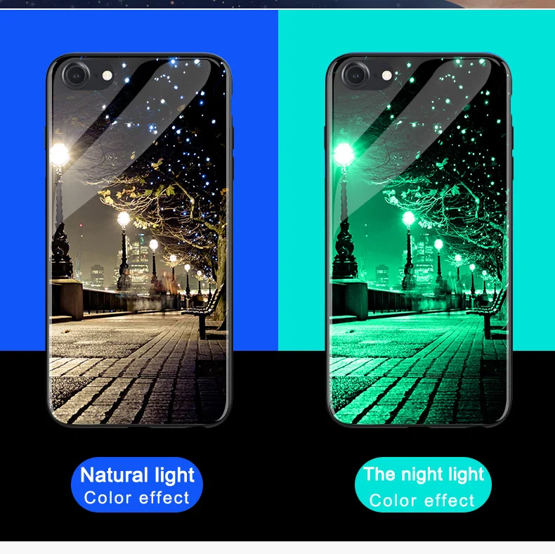 Светящийся чехол для телефона для iPhone 7, 8, 6, 6s Plus, X, 10, креативный космический ночной Блестящий стеклянный чехол для iPhone 11 XS, XR, MAX, задняя крышка, оболочка