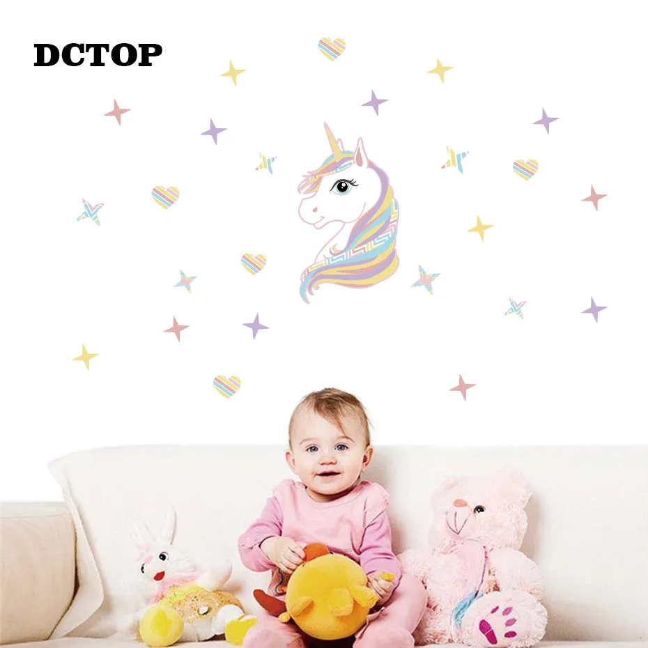 جميل الملونة الساحرة يونيكورن صور مطبوعة للحوائط ملصقات على الحائط الفتيات الأطفال الاطفال ملصقا الحضانة غرفة نوم ديكور المنزل جدارية