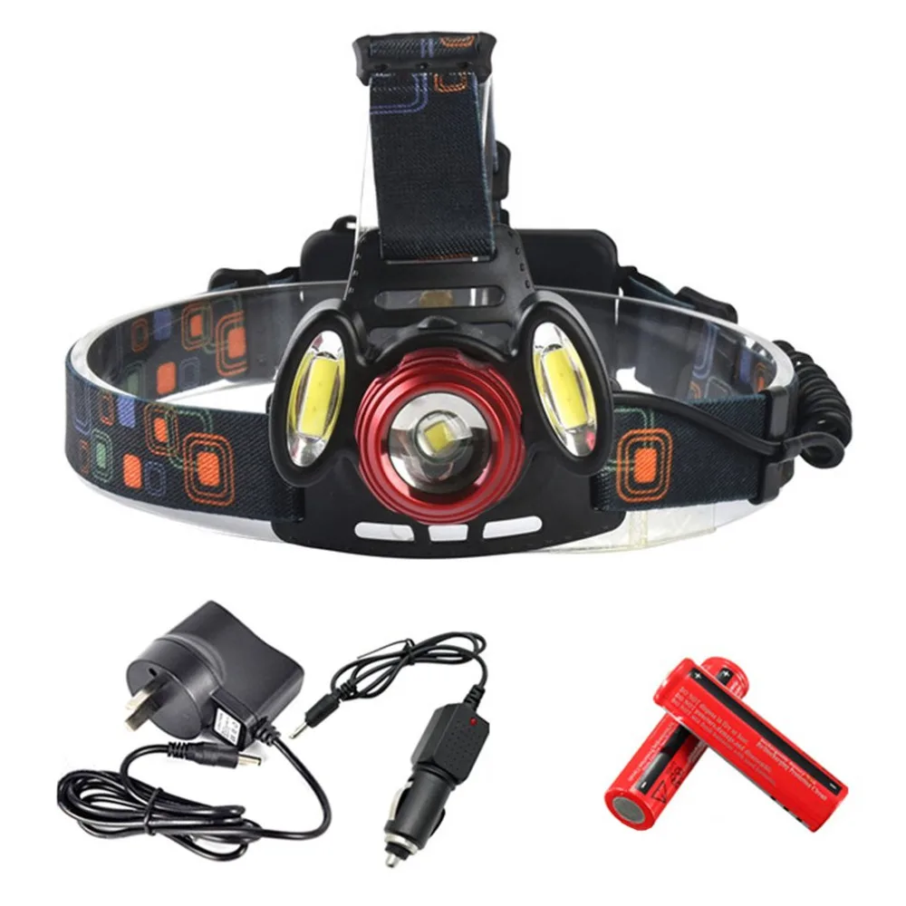 

5000LM LED Headlight Zoomable Flashlight Torch T6+cob Headlamp Rechargeable Head Light Lamp 2305 For Fishing Hunting Hiking