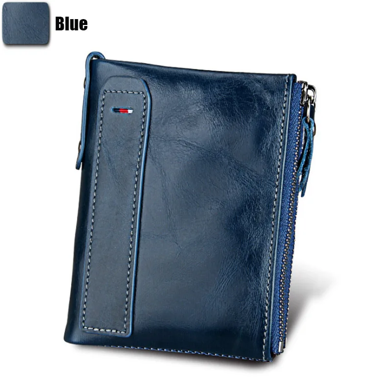 Genuine Crazy Horse Cowhide Leather Men Wallet Short Coin Purse Small Vintage Wallets Anti-RFID Pirate Brush Men Purse (41)