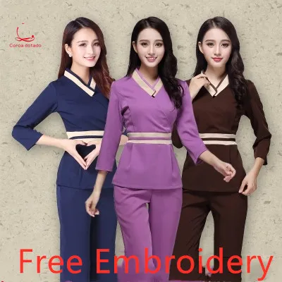 Cosmetologist work clothes spring health club beauty suit beauty salon long sleeve foot bath technician
