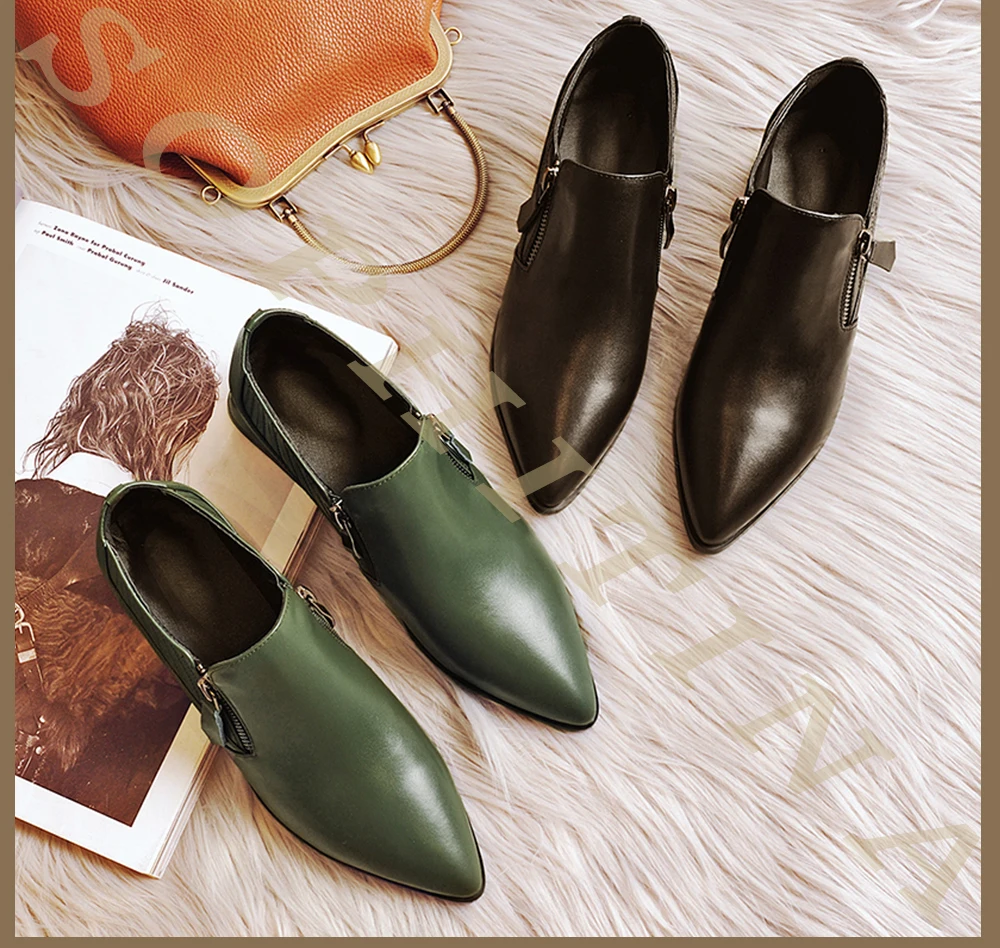 SOPHITINA/; женские классические туфли-лодочки; Повседневная обувь из коровьей кожи на среднем квадратном каблуке с острым носком на молнии; удобные туфли-лодочки для отдыха; MO34