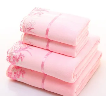 

2pcs/set microfiber Embroidered towel set solid 1pc face towel and 1pc bath towel Quick Dry Towels bathroom for Adult free ship