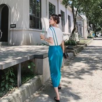 

The new summer 2020 ladies in white T-shirt long asymmetric condole skirts two-piece dress