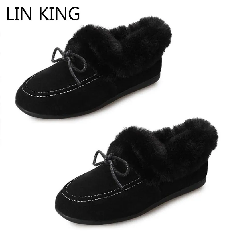 

LIN KING Warm Women Winter Flats Shoes Knot Casual Loafers Comfortable Anti Skid Pregnant Woman Shoes Slip On Lazy Cotton Shoes