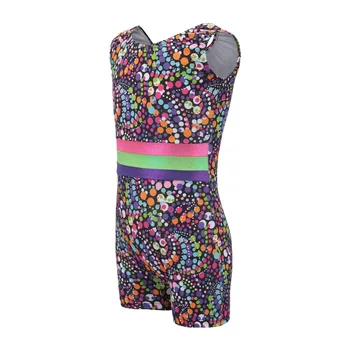

2019 New Arrival Girls sleeveless color pattern romper body suit dance practice clothes dance clothes ballet gymnastics suit