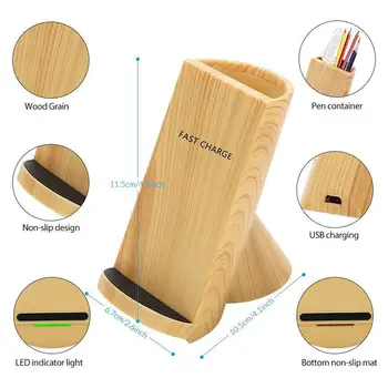 

2020 New Arrival Creative Fast Wireless Charger Wood Pen Holder Exquisite Charge Pad Phone Stand for iphone Samsung Galaxy r30