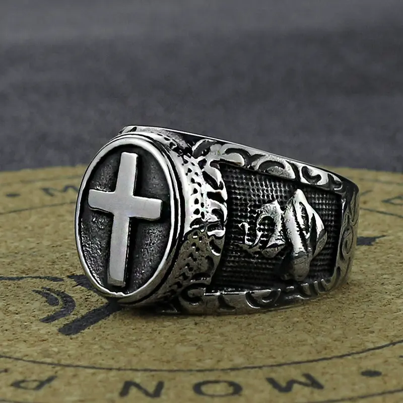 

Cross-border accessories new Titanium steel jewelry ring Vintage religious hand jewelry Stainless steel Christian ring